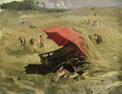 The Red Sunshade, n. 1860 (öljy paperille aluksella) tekijältä Franz Seraph von Lenbach