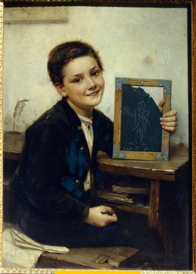 Ecolier (Schoolboy) - Franz Thonen (1851-1906) maalaus, öljy puulle, 50x38 cm tekijältä Franz Thone