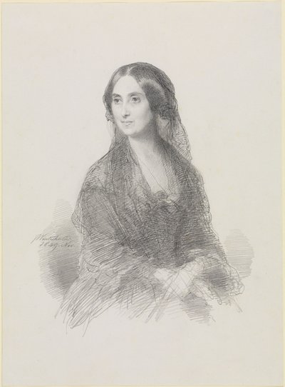 Espanjalaiseen pukuun pukeutuneen naisen muotokuva, istuva, puolikuva tekijältä Franz Xaver Winterhalter