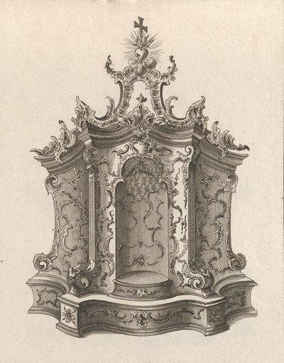 Suunnittelu tabernaakkelille, levy 1 sarjasta "Tabernaakkeli", painettu n. 1750-56. tekijältä Franz Xavier Habermann