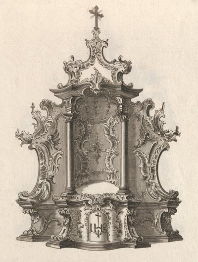 Suunnittelu tabernaakkelille, levy 2 sarjasta "Tabernaakkeli", painettu n. 1750-56. tekijältä Franz Xavier Habermann