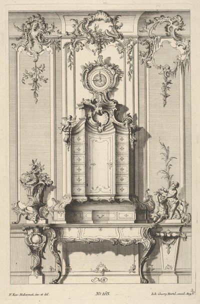 Seinän korotus sihteerin kanssa, "Työpöydät", n. 1748-70. tekijältä Franz Xavier Habermann