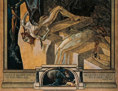 Itävalta, Wien, kuvitus Dante Alighierin jumalallisesta komediasta (Helvetti, laulu XXII), kirjoittanut Franz von Bayros, yksityiskohta tekijältä Franz von Bayros (1866 1924)