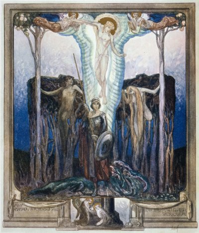 Kuvitus Danten jumalallisesta komediasta, Paradise, Canto VII tekijältä Franz von Bayros (1866 1924)