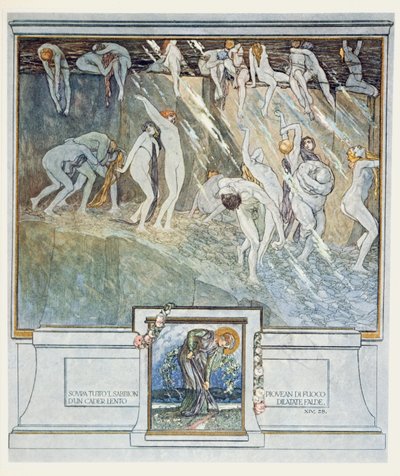Kuvitus Danten jumalallisesta komediasta, Inferno, Canto XIV. 28, 1921 (wc paperilla) tekijältä Franz von Bayros
