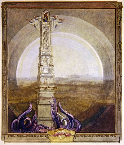 Kuvitus Dantesin Jumalaisen komedian, Paratiisi, I laulu, 1921 (wc paperille). tekijältä Franz von Bayros