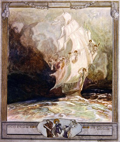 Kuvitus Dantesin Jumalaisen komedian, Paratiisi, Canto XXVII, 1921 (wc paperille). tekijältä Franz von Bayros