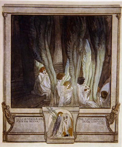 Kuvitus Dantesin jumalallisesta komediasta, Kiirastule, Canto XXI: 62, 1921 (wc paperilla) tekijältä Franz von Bayros