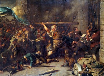 Talonpoikien kapina vuonna 1850 Punaisen muurin hyökkäys”” Franz Defreggerin (1835-1921) maalaus tekijältä Franz von Defregger