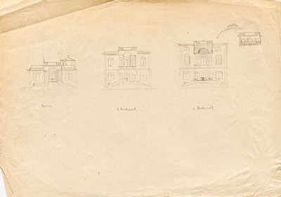 Suunnitteluluonnokset Matcha Atelier Villa -puutarhan julkisivulle tekijältä Franz von Matsch