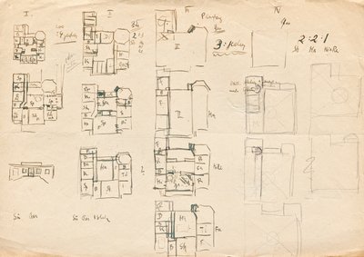 Suunnitteluluonnokset Matcha Atelier Villaan - pohjapiirrokset tekijältä Franz von Matsch