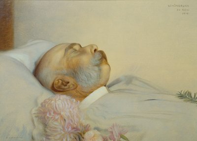 Keisari Frans Joosef I kuolinvuoteellaan tekijältä Franz von Matsch