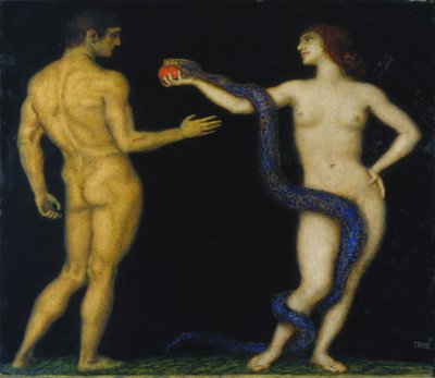 Adam ja Eeva, n. 1920 (tempera puulla) tekijältä Franz von Stuck