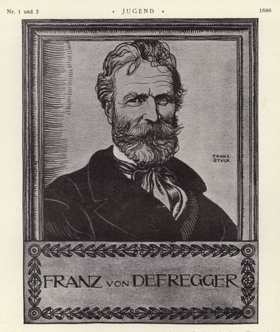 Franz von Defregger, itävaltalainen taiteilija (litho) tekijältä Franz von Stuck