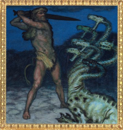 Hercules ja Hydra - Peinture de Franz Ritter von Stuck (1863-1928) - 1915 - Syntonos värit kankaalle - Museum Villa Stuck tekijältä Franz von Stuck