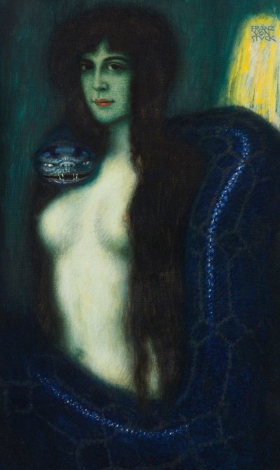 Le peche - The Sin par Stuck, Franz, Ritter von (1863-1928). Öljy kankaalle, koko: 90,2x53,3, , Yksityiskokoelma tekijältä Franz von Stuck