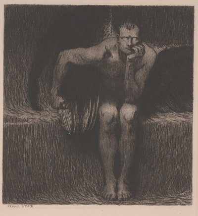 Lucifer, n. 1890 (etsaus) tekijältä Franz von Stuck