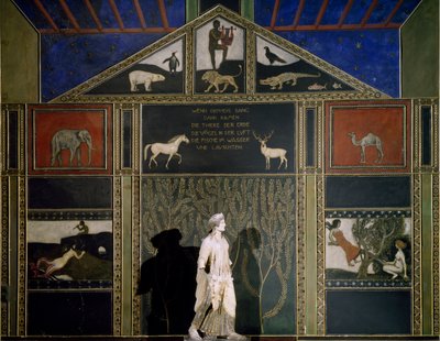 Orpheuksen myytti, Franz von Stuckin maalaus tyypillisellä Secession-teemalla ja -värillä, säilytetty Hall of Musicin itäseinällä, Villa Stuck, München, Saksa tekijältä Franz von Stuck