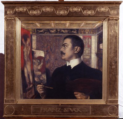 Omakuva maalaustelineen ääressä tekijältä Franz von Stuck