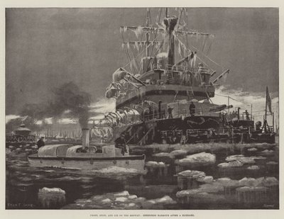 Pakkasta, lunta ja jäätä Medwaylla, Sheerness Harbor myrskyn jälkeen tekijältä Fred T. Jane