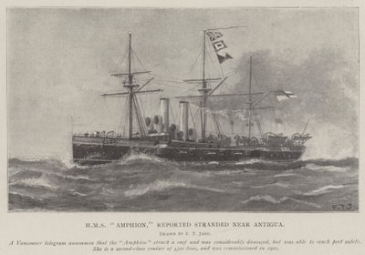 HMS Amphionin kerrottiin jääneen lähellä Antiguaa tekijältä Fred T. Jane
