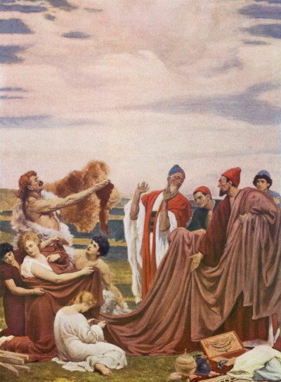 Foinikialaiset kauppiaat Britannian rannikolla (värilitografia) tekijältä Frederic (after) Leighton