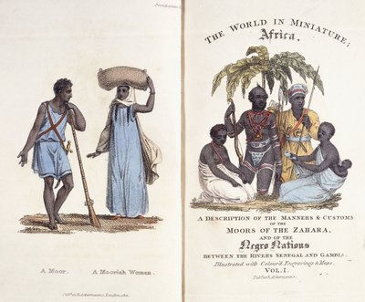 Kuvitettu etu- ja nimilehti julkaisun "The World in Miniature: Africa" osan I. tekijältä Frederic (after) Shoberl