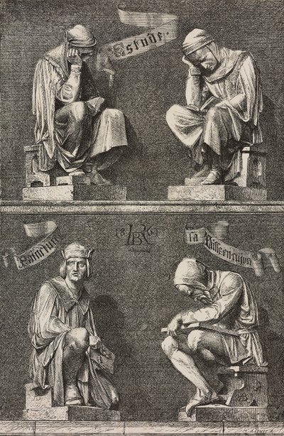 ਅਧਿਐਨ ਦੀ ਰੂਪਕ, ਔਗਸਟੇ ਬਾਰਥੋਲਡੀ (1834-1904) ਦੁਆਰਾ ਅਨਟਰਲਿੰਡਨ, ਕੋਲਮਾਰ, ਫਰਾਂਸਫਿਨਿਸ਼ ਦੇ ਕਾਨਵੈਂਟ ਲਈ ਬਣਾਈ ਗਈ ਮਾਰਟਿਨ ਸ਼ੋਂਗਾਉਰ ਦੀ ਮੂਰਤੀ ਦੇ ਅਧਾਰ 