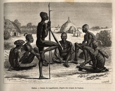 Koudjin kylästä (Senegal) kotoisin olevat dinkat, joiden ruumis on peitetty tuhkalla, suojellakseen heitä hyönteisiltä ja loisilta, on myös kosmeettinen ja sosiaalinen piirre, joka on kaiverrettu Laguillermien piirustuksen mukaan, havainnollistaen matkaa A tekijältä Frederic Auguste Laguillermie