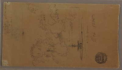 Piirros, suihkulähde puistossa, Niagaran putoukset, lokakuu 1856. tekijältä Frederic Edwin Church
