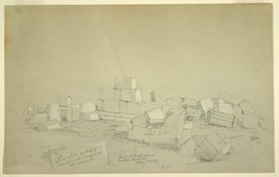 Piirros, Abelsin hauta vuorella Suk Wadin yläpuolella, 4. toukokuuta 1868. tekijältä Frederic Edwin Church