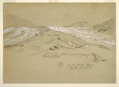 Piirros, Aletschin jäätikkö, Bernin Alpit, Sveitsi, 28. elokuuta 1868. tekijältä Frederic Edwin Church