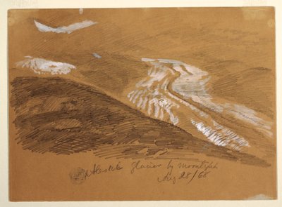 Piirros, Aletschin jäätikkö kuunvalossa, Bernin Alpit, Sveitsi, 28. elokuuta 1868. tekijältä Frederic Edwin Church