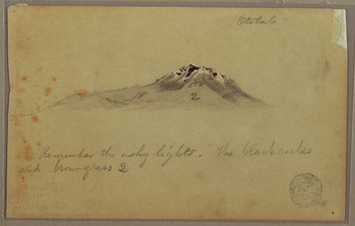 Piirros, Andien vuorenhuippu (Cayambe ), Otavalo, Ecuador, elo- tai syyskuu 1853. tekijältä Frederic Edwin Church