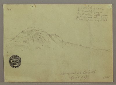 Piirros, Paljas kukkula, Korintin Akropolis, Kreikka, huhtikuu 1869. tekijältä Frederic Edwin Church
