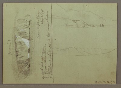 Piirros, Paljas kukkula, Korintin Akropolis, Kreikka, huhtikuu 1869. tekijältä Frederic Edwin Church