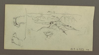 Piirros, Kamelin puskat, puupensas ja laakso, mahdollisesti 1868. tekijältä Frederic Edwin Church