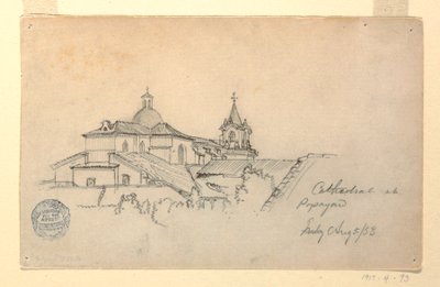 Piirros, Popayanin katedraali, Kolumbia, 5. elokuuta 1853. tekijältä Frederic Edwin Church