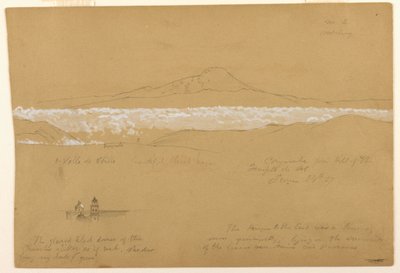 Piirros, Cayambé, aamu, auringon temppelistä, Quito, 24. kesäkuuta 1857. tekijältä Frederic Edwin Church