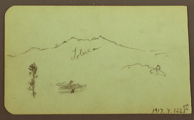 Piirros, kirkko; Kääntöpuoli: vuoristomaisema, "Taluca", 1883. tekijältä Frederic Edwin Church