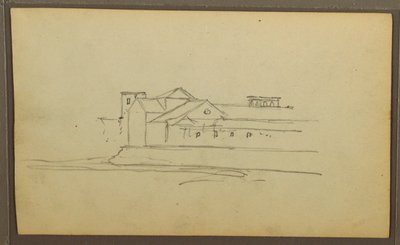 Piirros, kirkko, tornit; Kääntöpuoli: Hahmot kanootissa, kasvitieteellisiä luonnoksia, 1857. tekijältä Frederic Edwin Church
