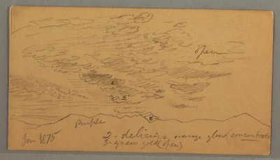 Piirros, Pilvi kukkuloiden yllä, tammikuu 1875 tekijältä Frederic Edwin Church