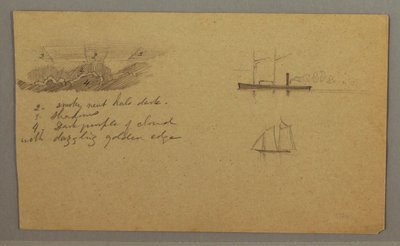Piirustus, Pilvitutkimus, höyrylaiva, purjevene, mahdollisesti 1865-66. tekijältä Frederic Edwin Church