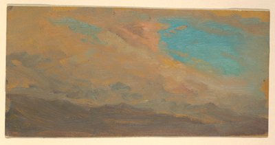Piirros, pilvinen taivas vuorten yllä; kääntöpuoli: muistomerkin korkeusasema, heinäkuu 1865. tekijältä Frederic Edwin Church