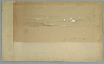 Piirros, Pilvinen taivas mäkisen ja metsäisen valun yllä, mahdollisesti 1857 tekijältä Frederic Edwin Church
