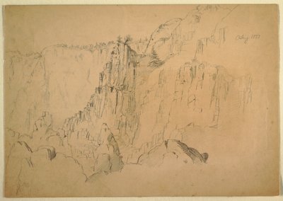 Piirros, Rannikko jyrkkiä kallioita, elokuu 1885 tekijältä Frederic Edwin Church