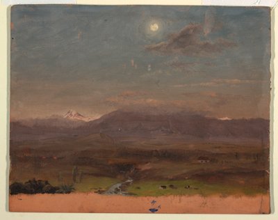 Piirros, Kolumbia tai Ecuador, vuoret, kuunvalo, 1853 tai 1857. tekijältä Frederic Edwin Church
