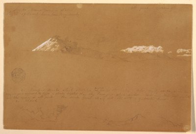Piirros, Cotapaxi, aamu, auringon temppelistä, Quito, Ecuador, 24. kesäkuuta 1857. tekijältä Frederic Edwin Church