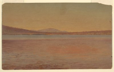 Piirros, Kaukaisnäkymä Katahdinin ja Travellerin vuorista Millinocket-järveltä, 1870-80. tekijältä Frederic Edwin Church