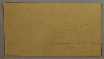 Piirros, Kaukaisnäkymä Saddleback-vuorelle, Maine, 1. lokakuuta 1867. tekijältä Frederic Edwin Church